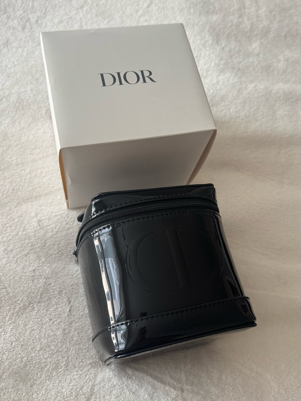 Dior Black Patent Leather Toiletry Bag with Embossed CD